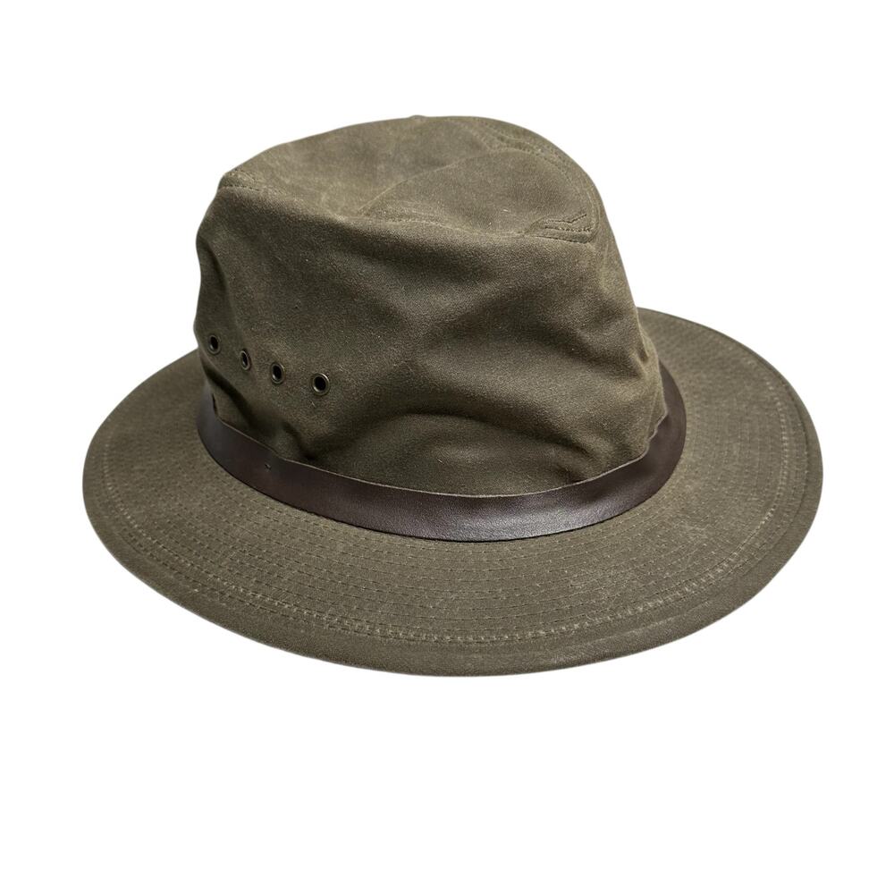 Filson Olive Green Waxed Canvas Safari Hat with Brown Band